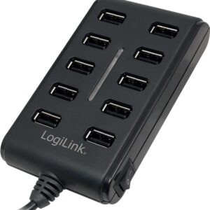 HUB extern LOGILINK, porturi USB: USB 2.0 x 10, conectare prin USB 2.0, alimentare retea 220 V, cablu 0.6 m, negru, "UA0125"  (timbru verde 0.8 lei)
