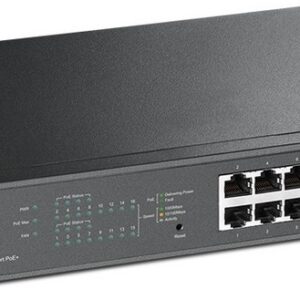 SWITCH PoE TP-LINK  SMART 16 porturi Gigabit (8 PoE+), IEEE 802.3af/at, carcasa metalica, rackabil "TL-SG1016PE" (timbru verde 2 lei)